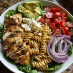 Healthy Chicken Pasta Salad with Avocado Tomato