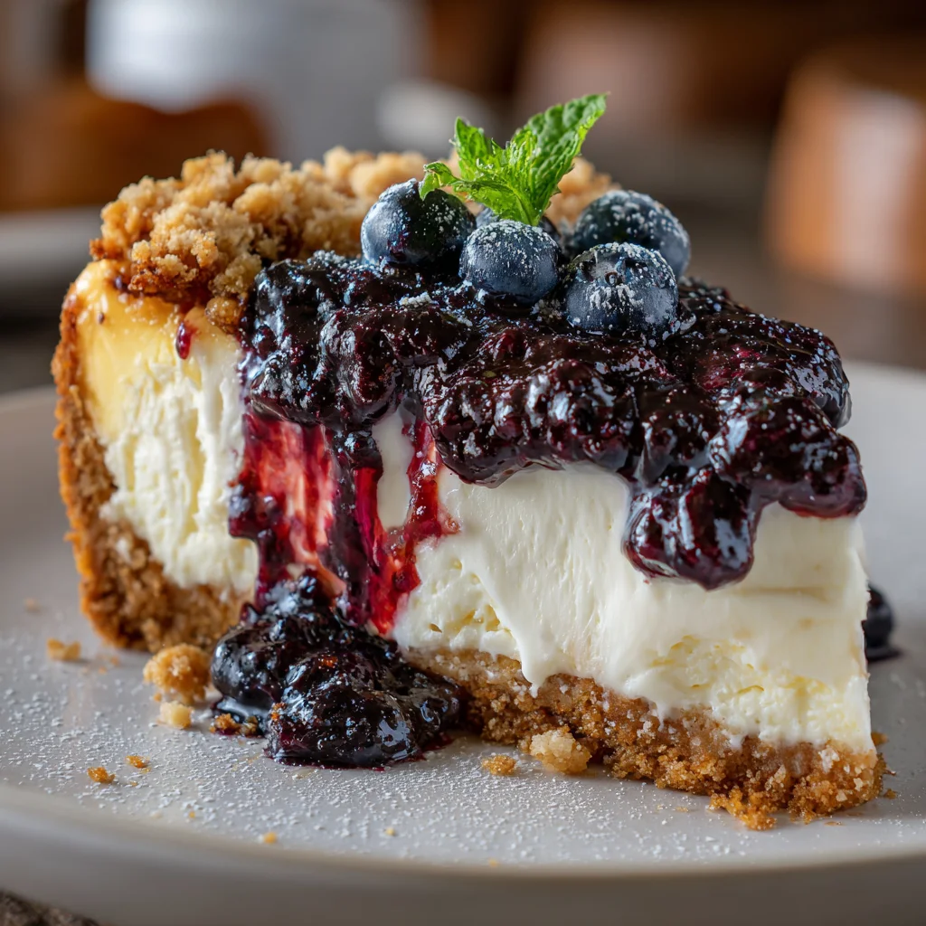 Decadent Blueberry Crumble Cheesecake – Creamy, Bursting with Berries & Toasted Crumble Bliss!