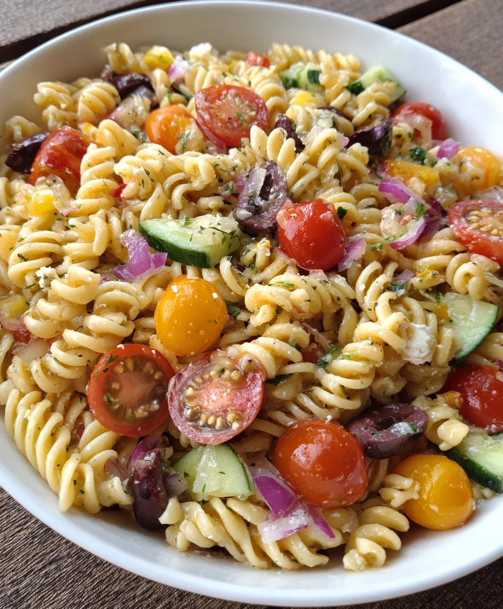Greek Pasta Salad – Fresh, Tangy & Bursting with Mediterranean Goodness!