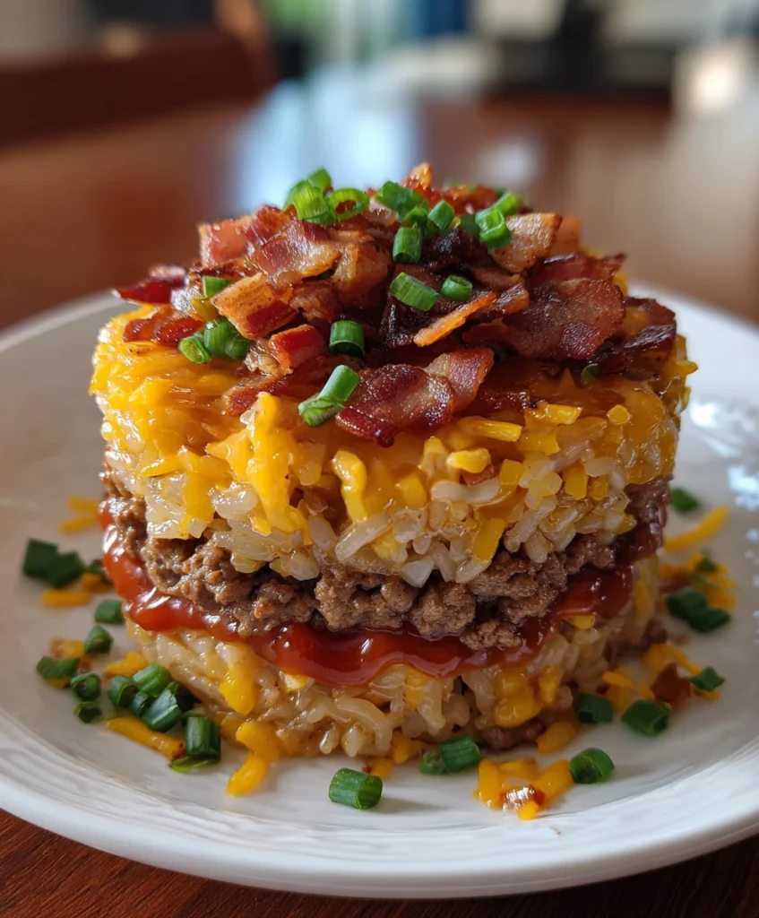 Bacon Cheeseburger Rice Stack