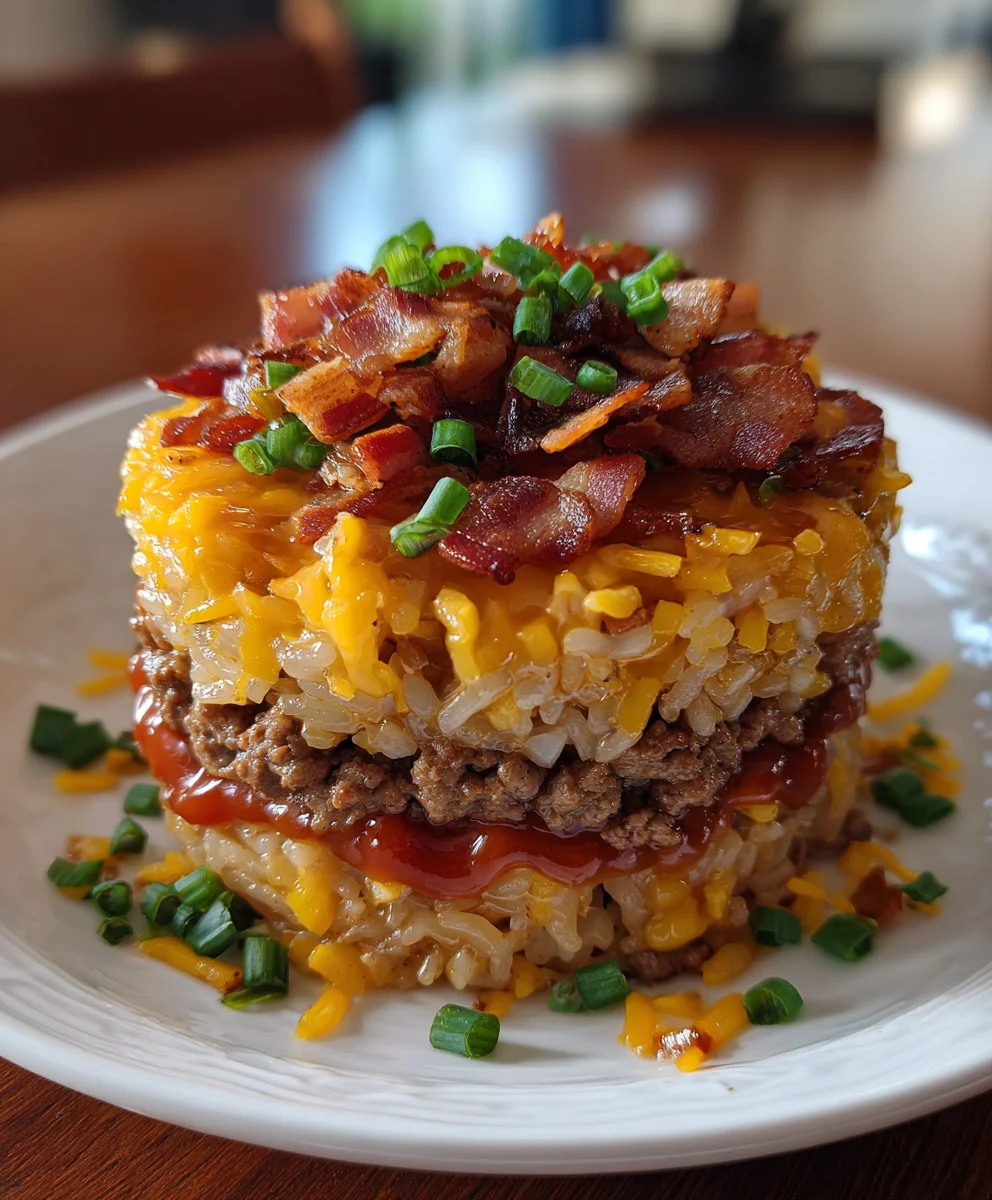Bacon Cheeseburger Rice Stack