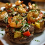 Steak, Shrimp & Mushroom Loaded Baked Potatoes