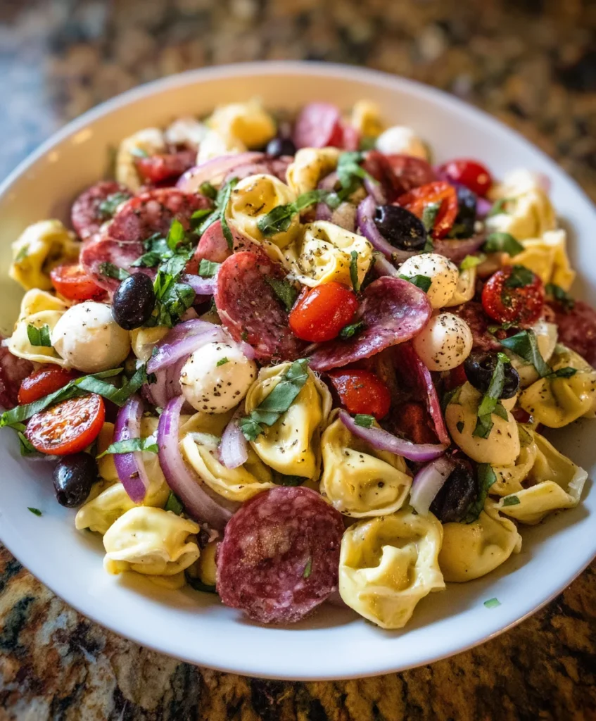 Italian Tortellini Pasta Salad with Salami and Mozzarella