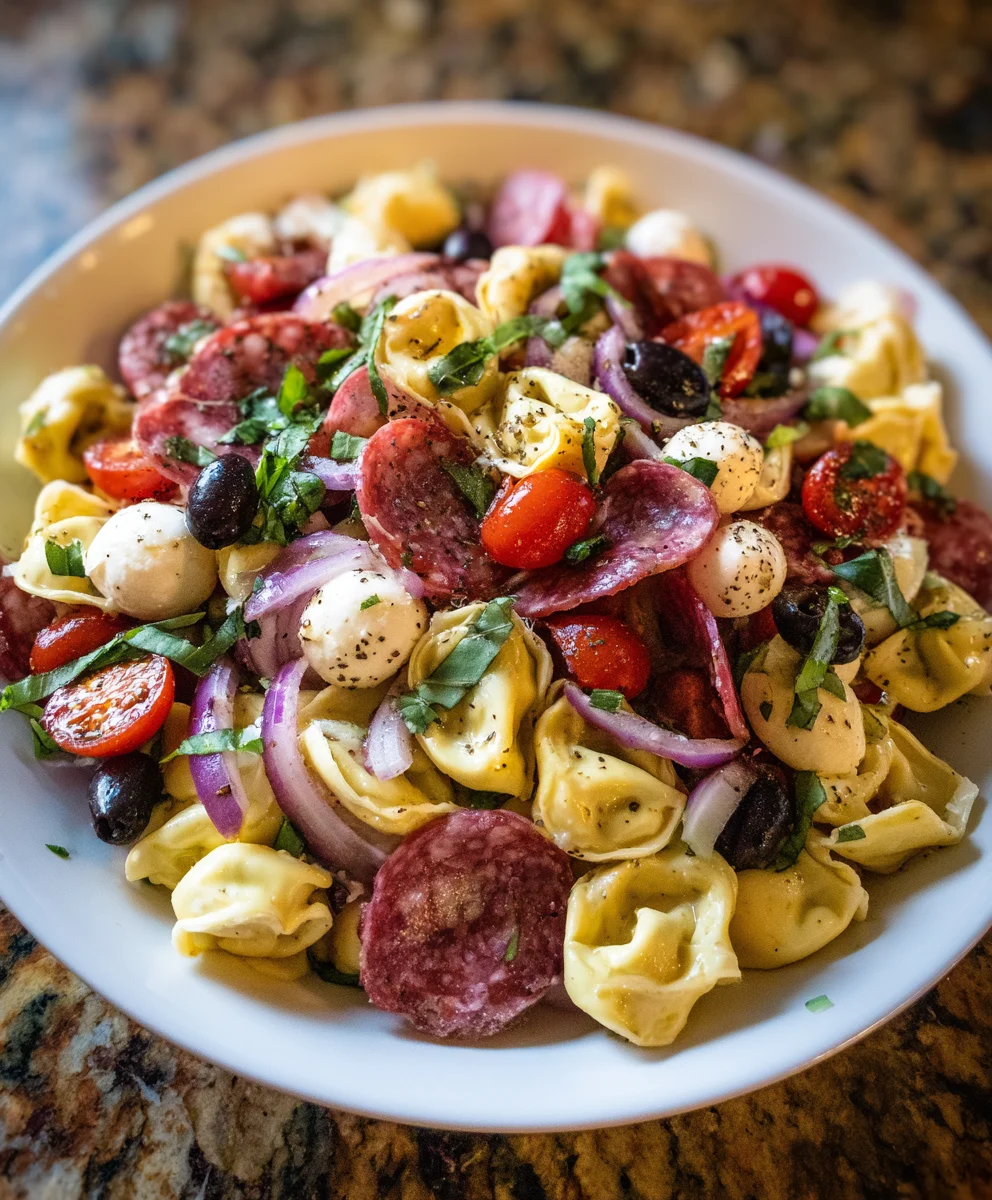 Italian Tortellini Pasta Salad with Salami and Mozzarella