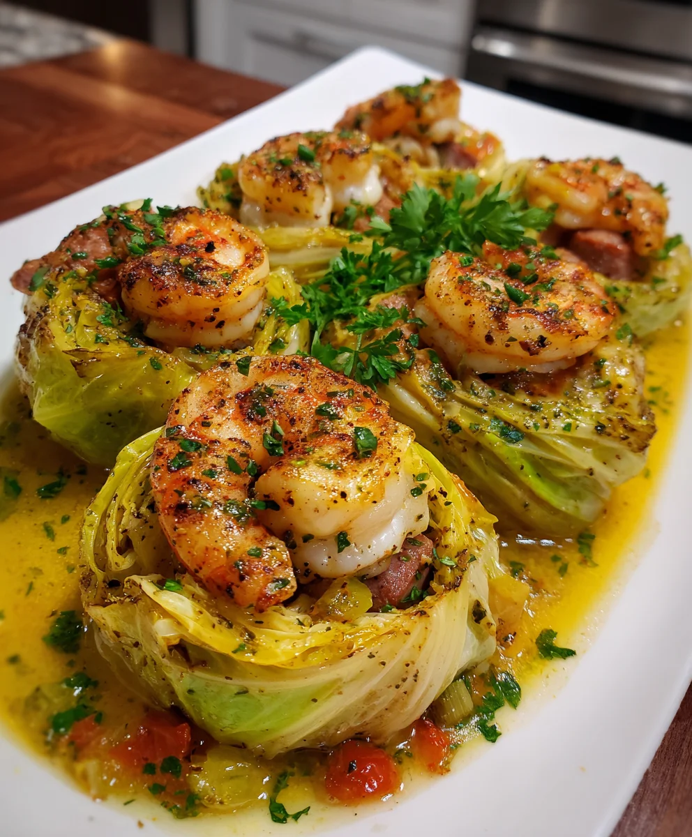 Keto Cajun Shrimp & Sausage Stuffed Cabbage