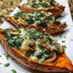 Creamy Mushroom Spinach Stuffed Sweet Potatoes