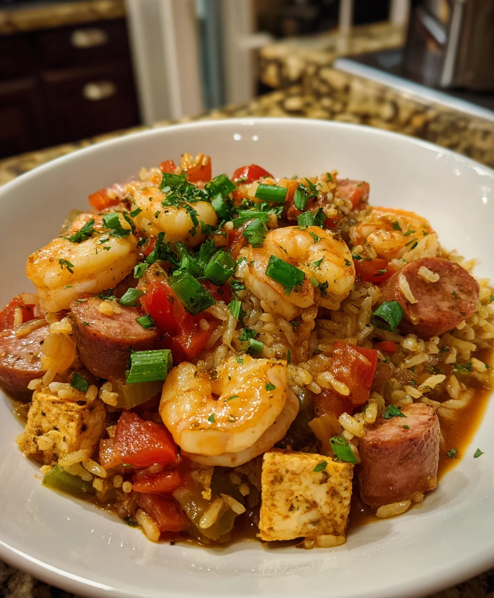 Slow Cooker Cajun Jambalaya with Chicken, Sausage & Shrimp