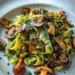 Savor Fresh Tagliatelle with Miso Pesto & Garlic Mushrooms