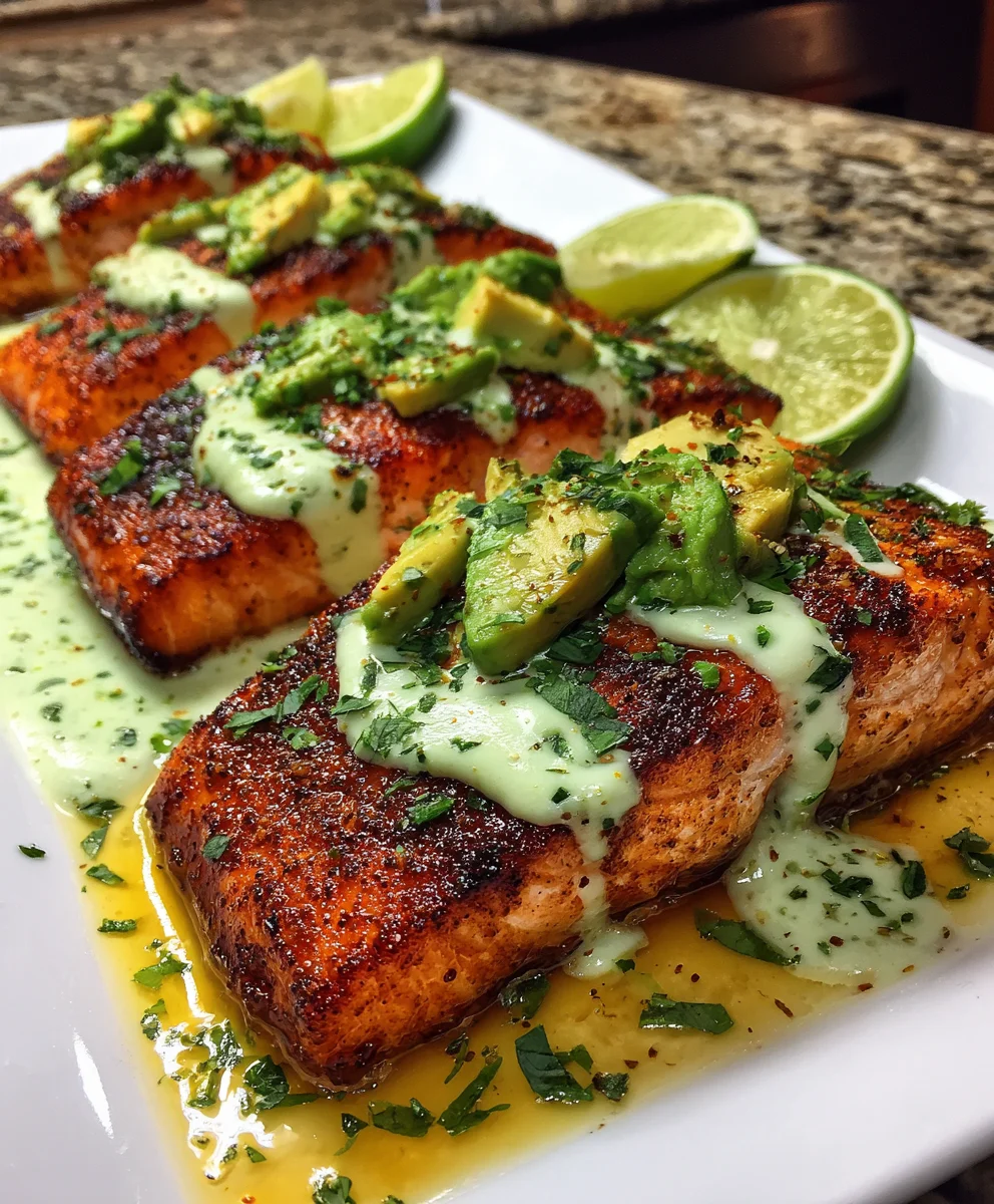Baked Cajun Salmon with Creamy Avocado Lime Sauce