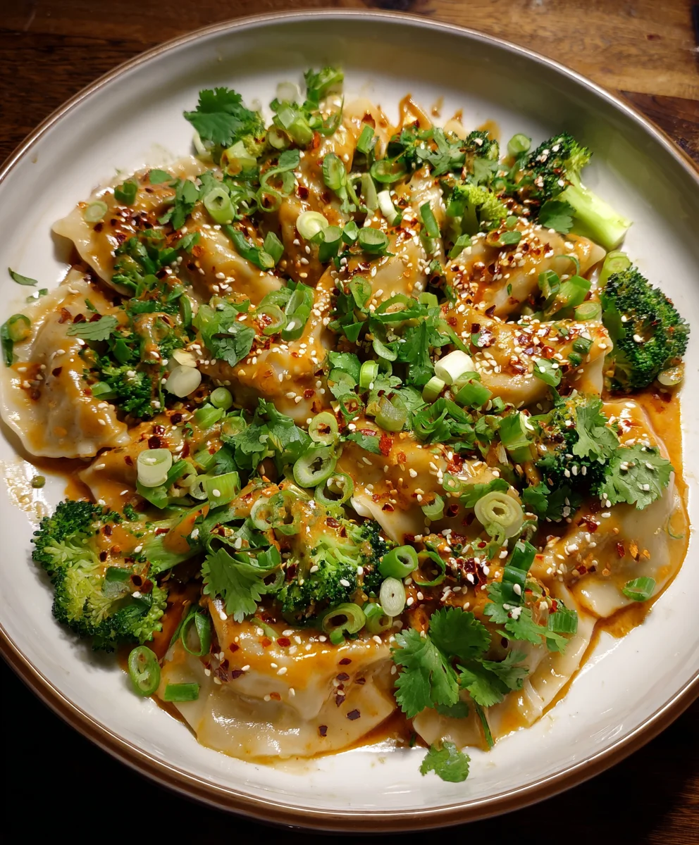 Oven-Baked Dumplings with Peanut Sauce