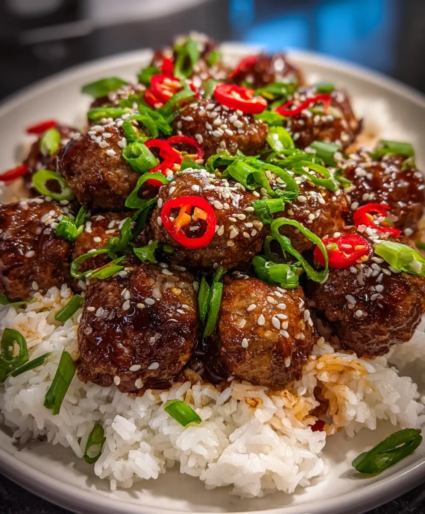 Firecracker Meatballs Coconut Rice