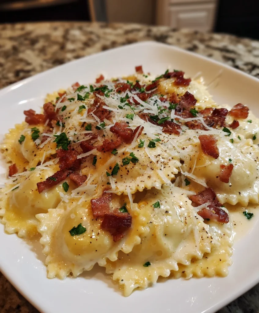 Olive Garden-Inspired Ravioli Carbonara