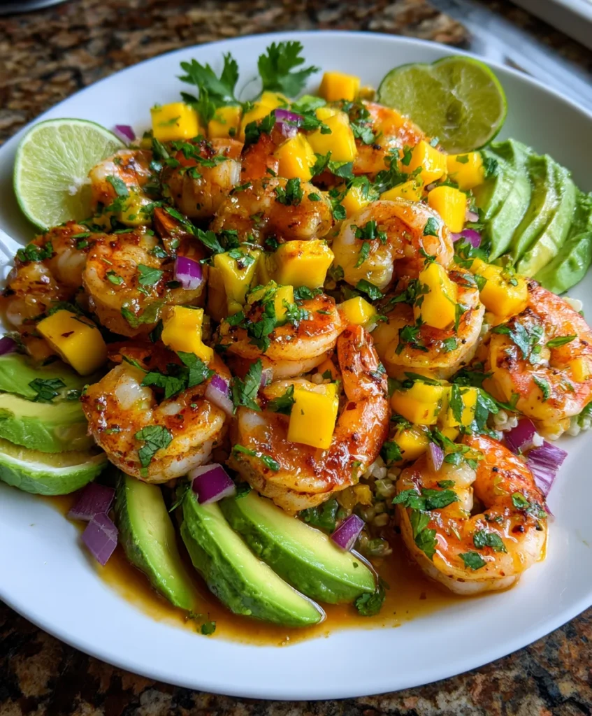 Shrimp and Avocado Bowls with Mango Salsa & Lime-Chili Sauce