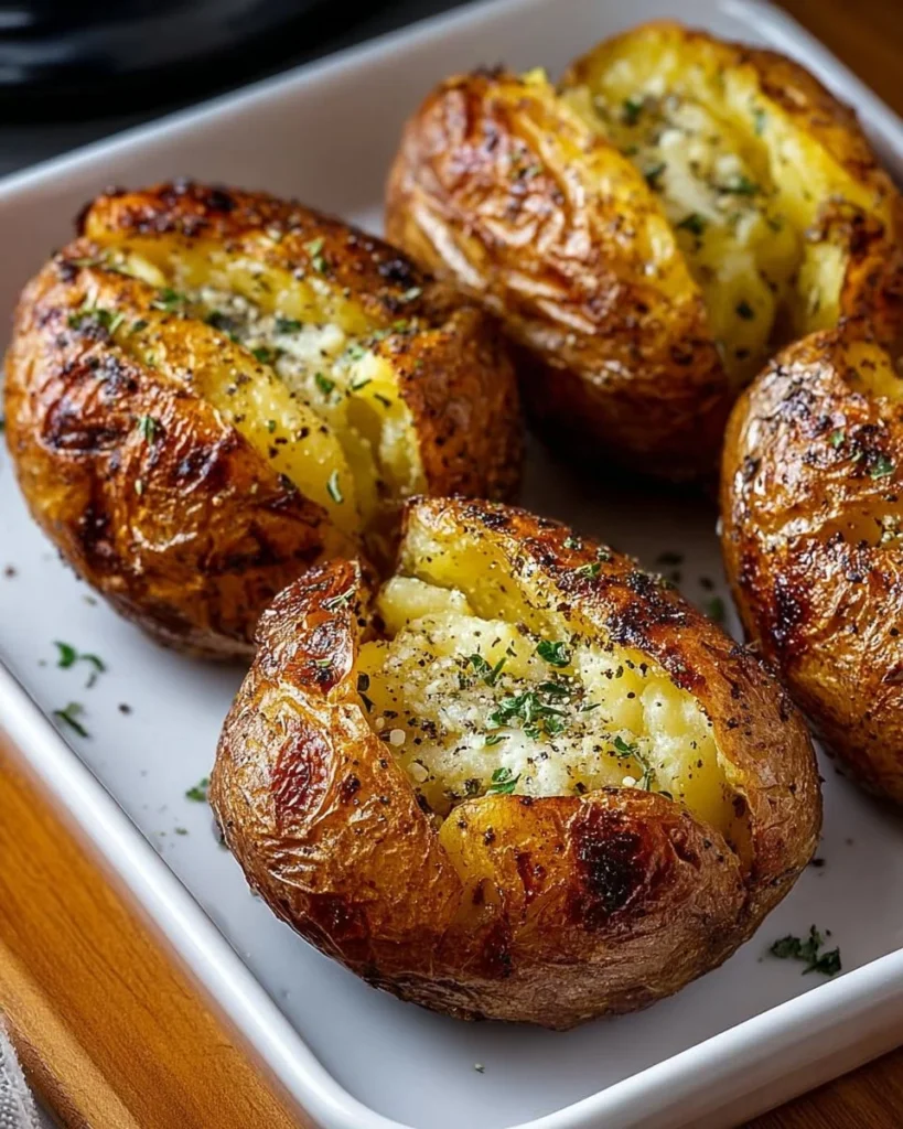 Delicious air fryer baked potatoes with crispy skin and fluffy interior