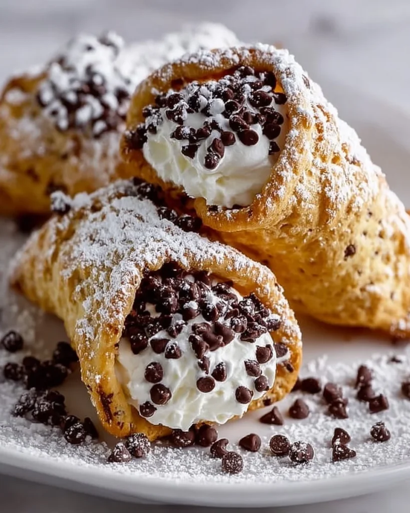 Delicious cannoli cookies with creamy filling and chocolate chip topping.