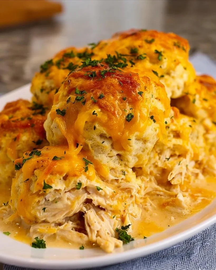 Delicious Chicken Bubble Biscuit Bake with tender chicken and fluffy biscuits.