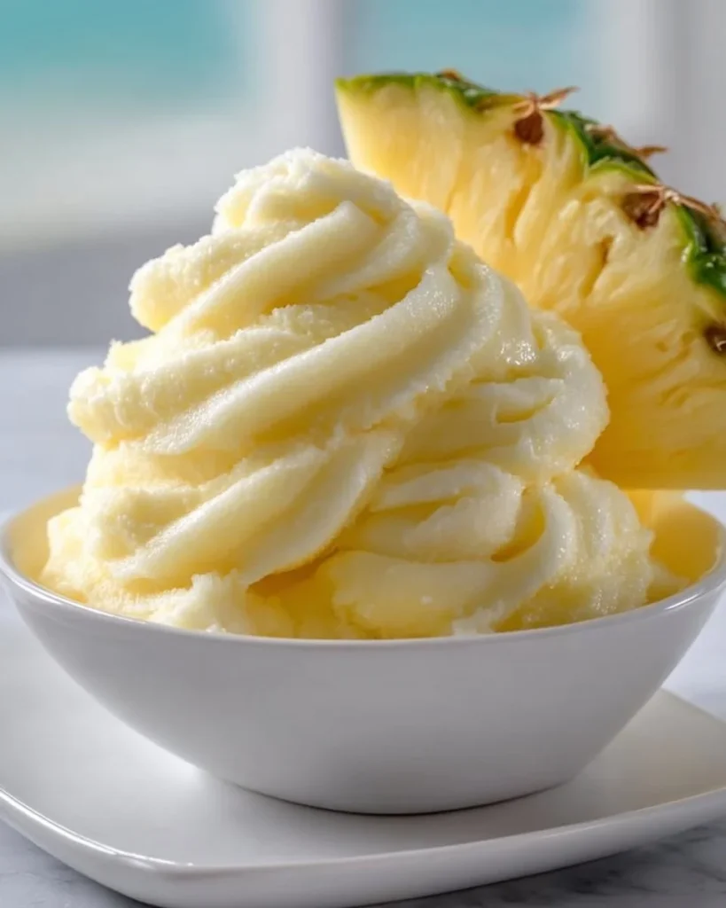 Delicious Disney Pineapple Dole Whip served in a cup with a cherry on top.