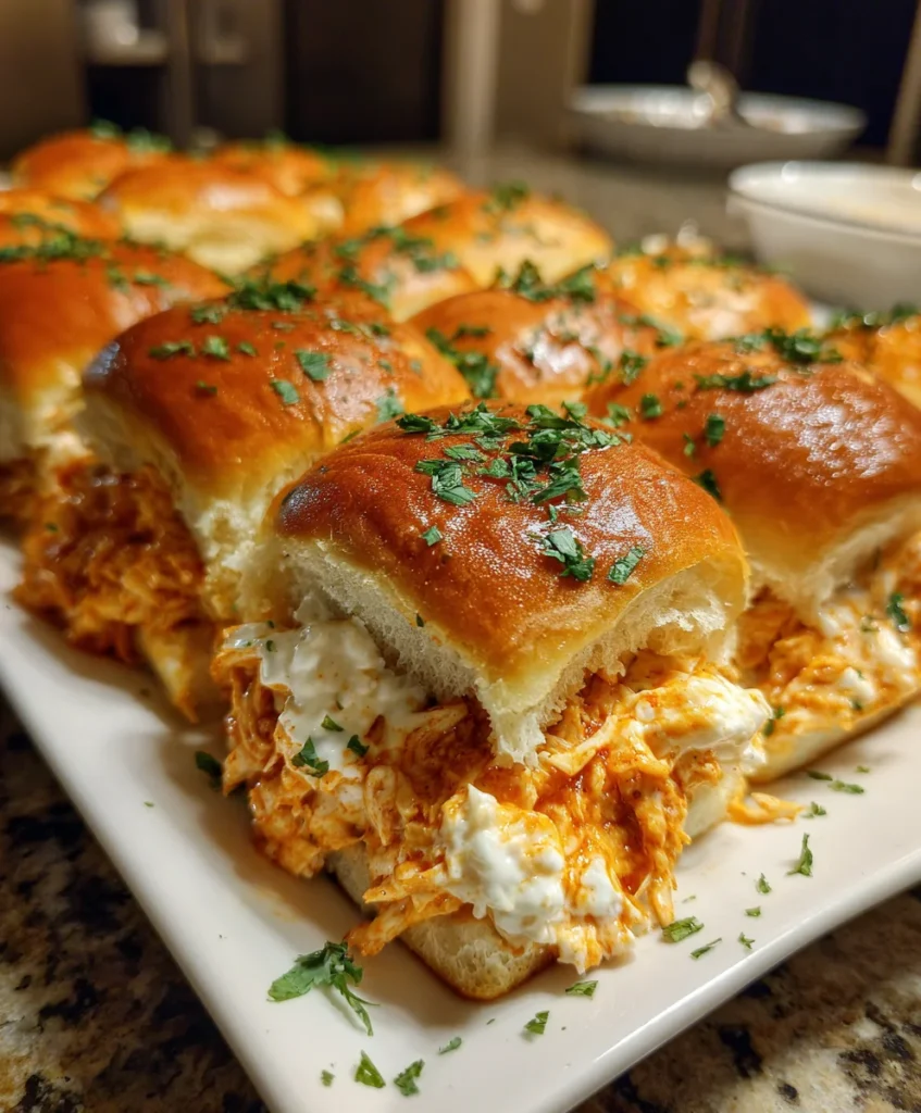 Buffalo Chicken Pizza Dip Sliders