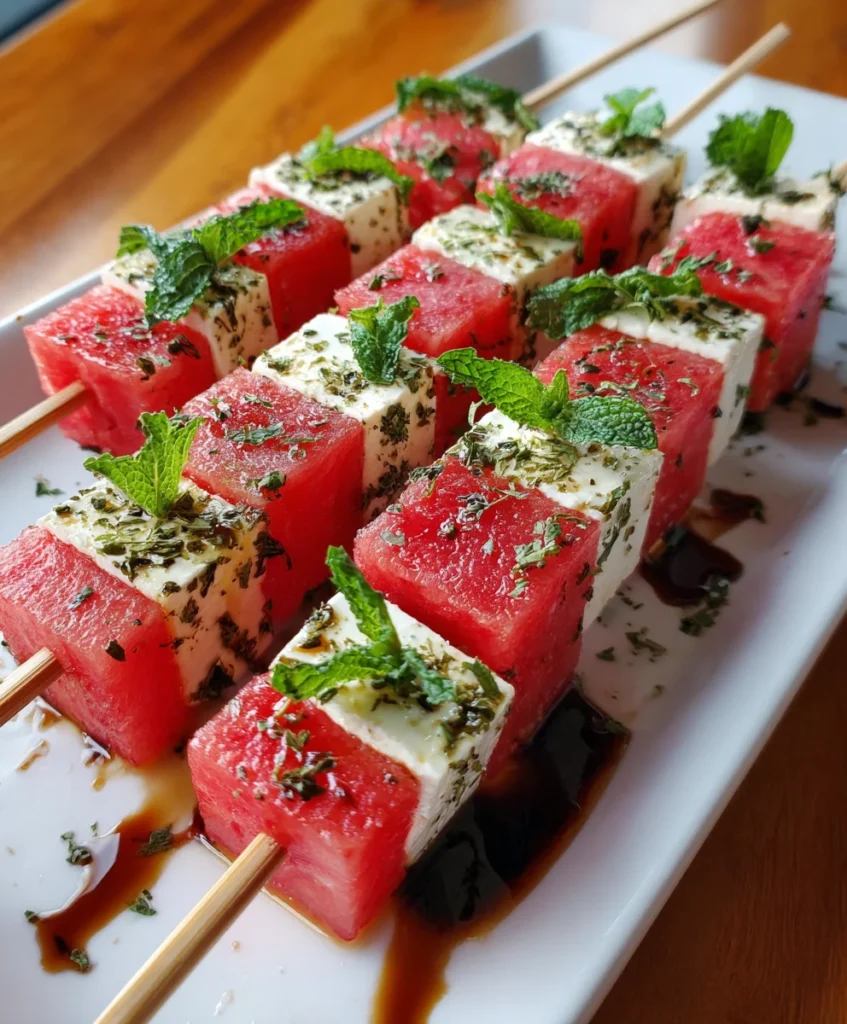 Watermelon Feta Mint Skewers