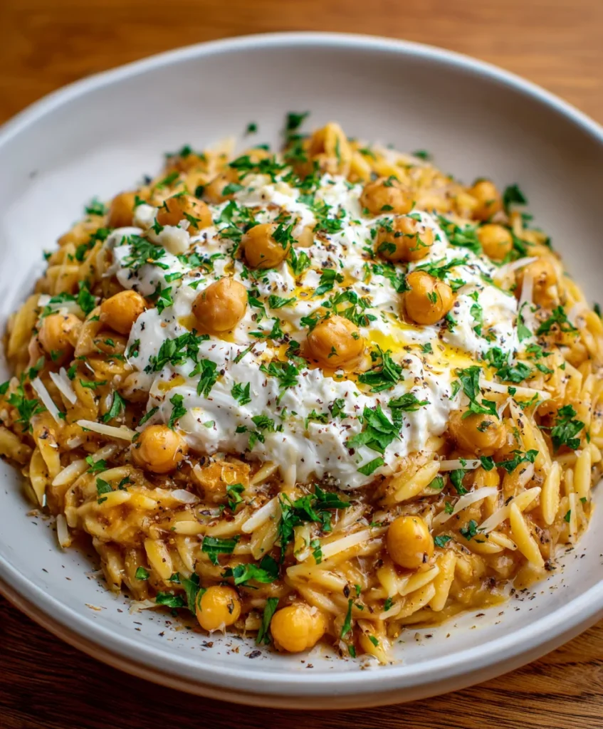 Creamy Lemon Ricotta Orzo with Chickpeas
