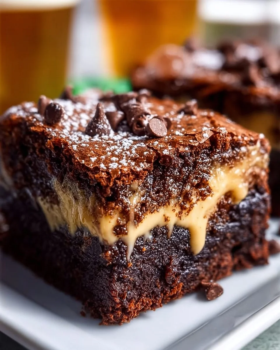 Delicious Baileys Irish Cream brownies topped with chocolate drizzle