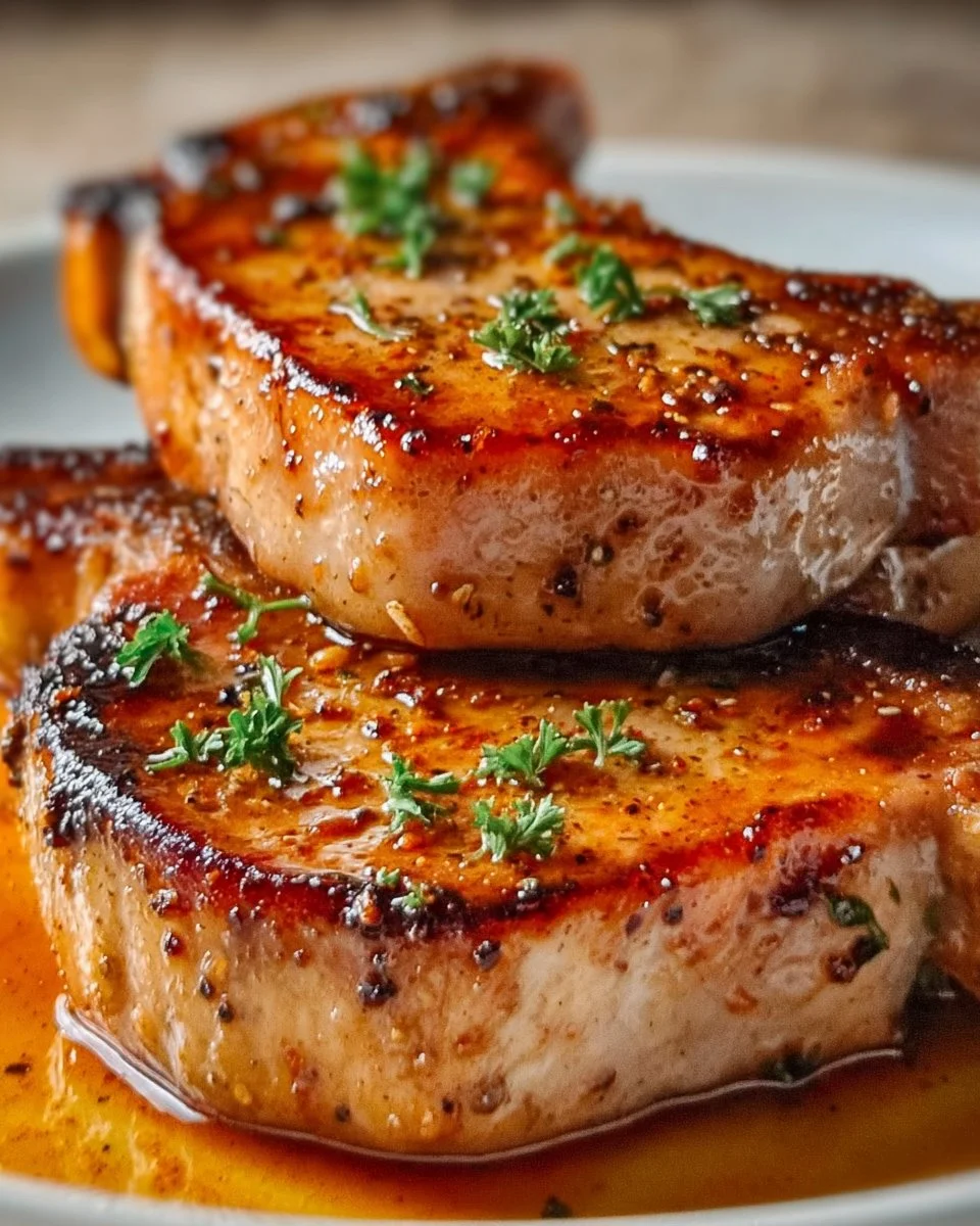 Delicious Baked Pork Chops served with sides on a plate