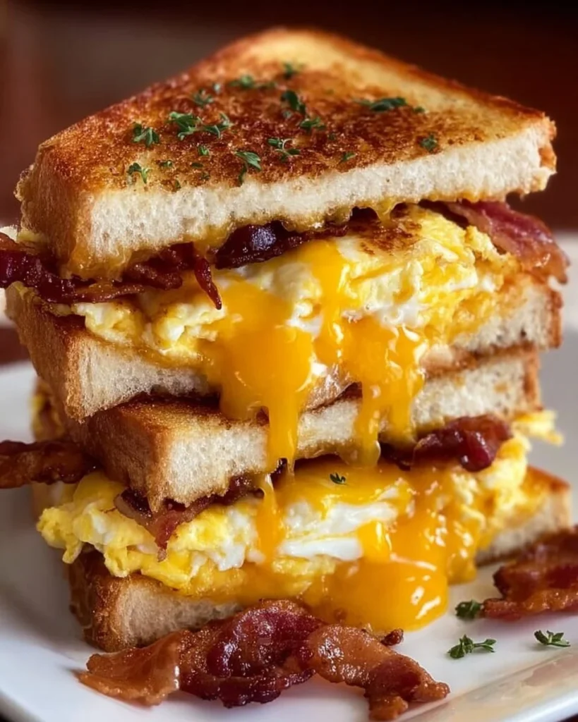 Delicious Breakfast Grilled Cheese sandwich with crispy toast and melted cheese