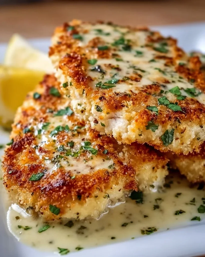 Delicious Cheesecake Factory Crusted Chicken Romano served with a side dish