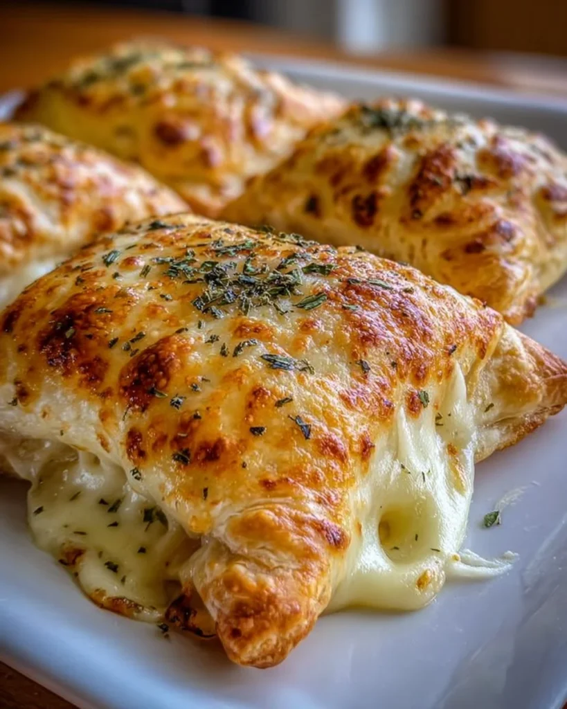 Cheesy garlic herb puff pastry pockets baked to golden perfection
