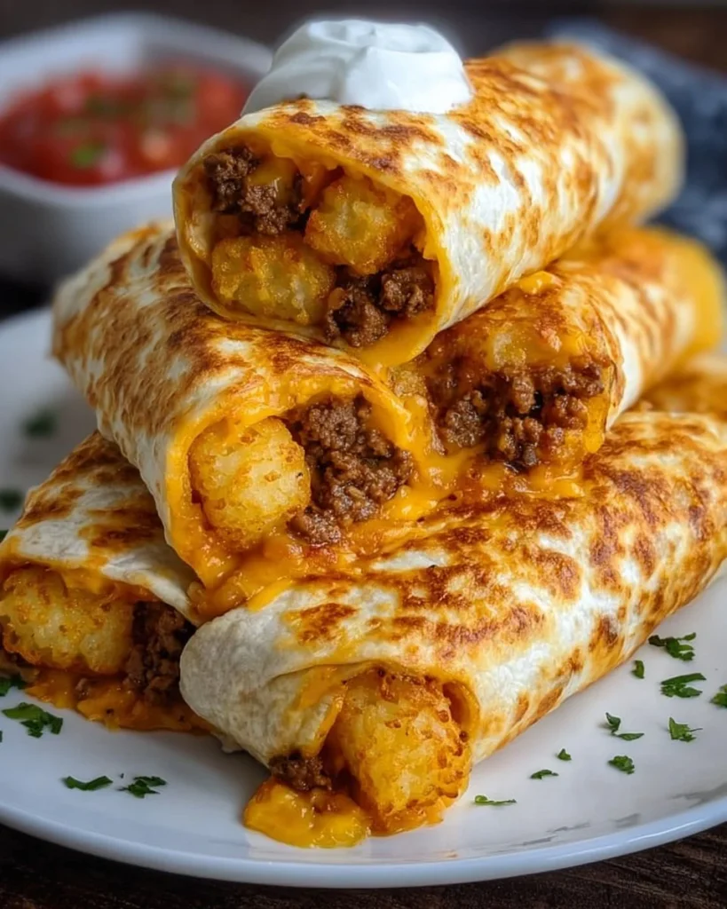 Delicious cheesy potato burritos wrapped in a soft tortilla