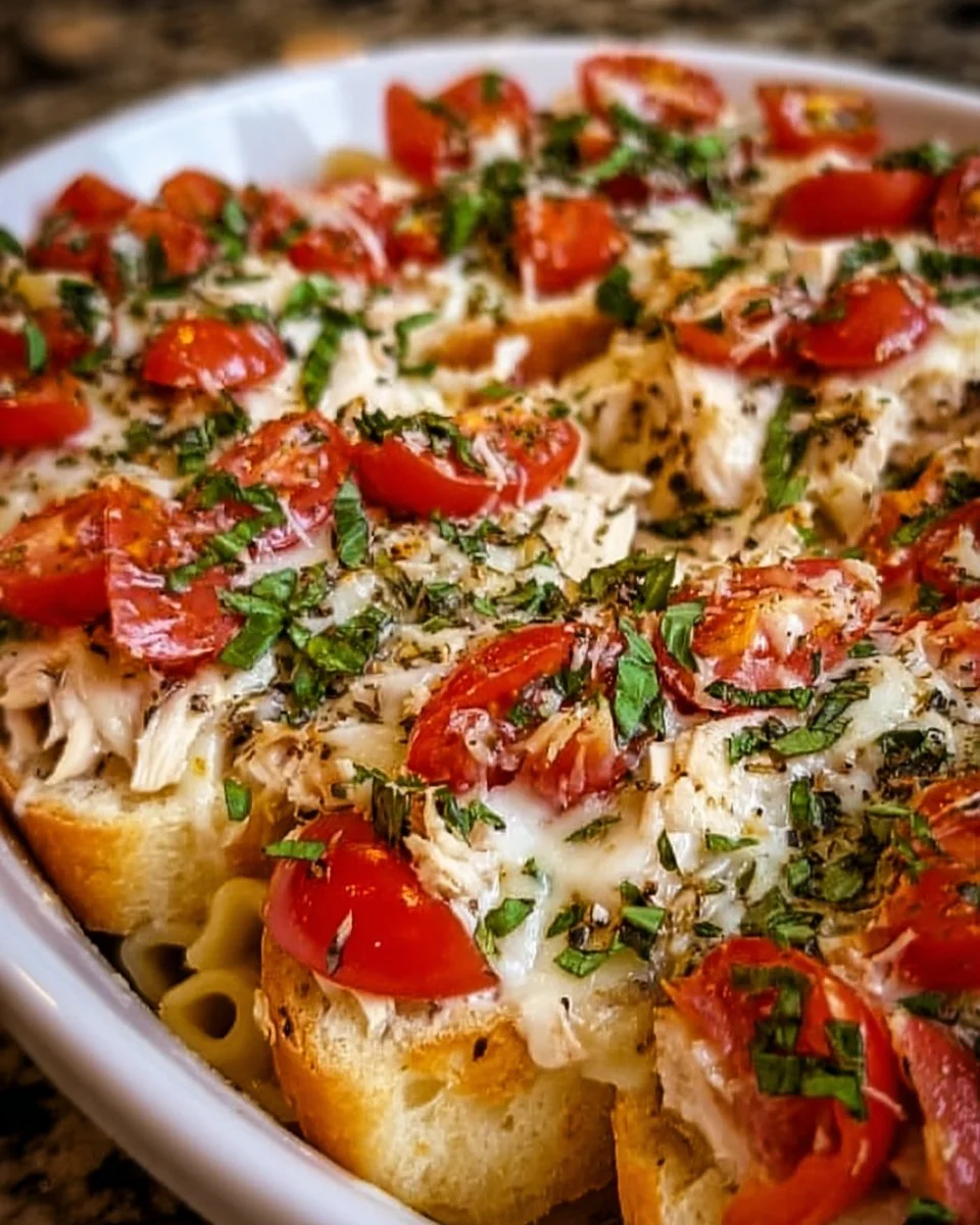 Delicious Chicken Bruschetta Casserole with vibrant toppings