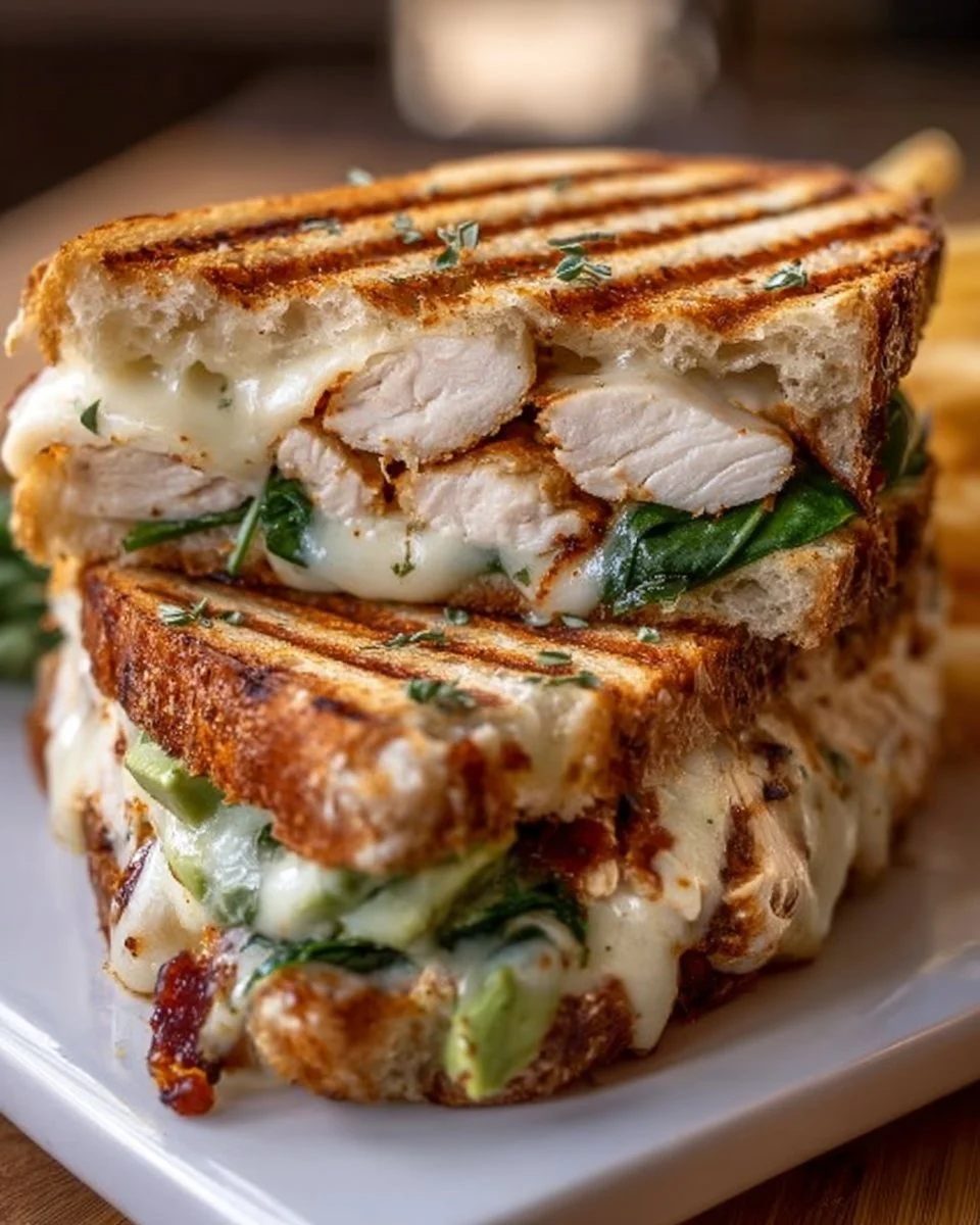 Delicious Chipotle Chicken Mozzarella Panini with crisp bread and vibrant toppings.