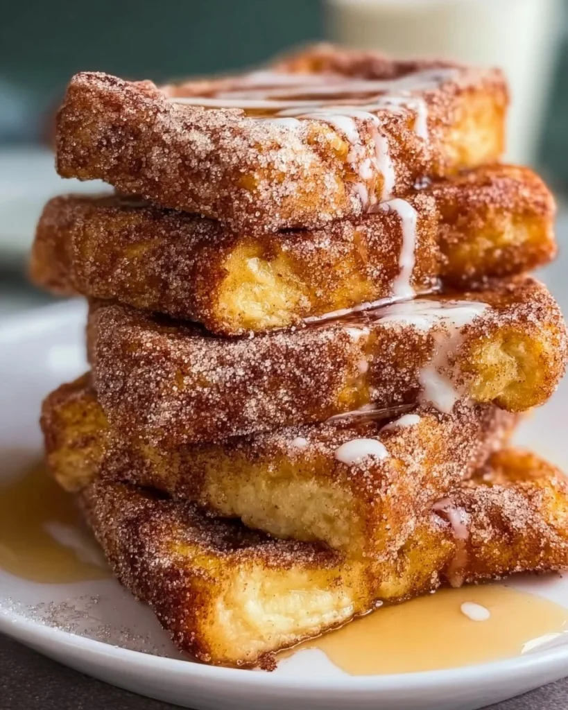 Delicious Churro French Toast topped with cinnamon sugar and syrup