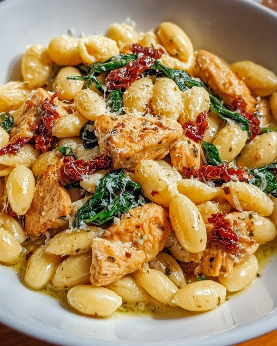 Creamy chicken pasta dish with herbs and cheese