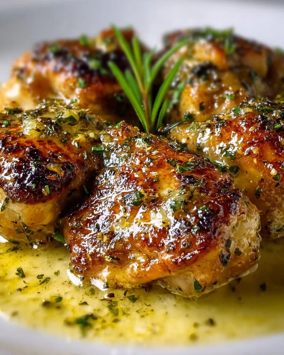 Creamy garlic chicken thighs served with fresh herbs and vegetables