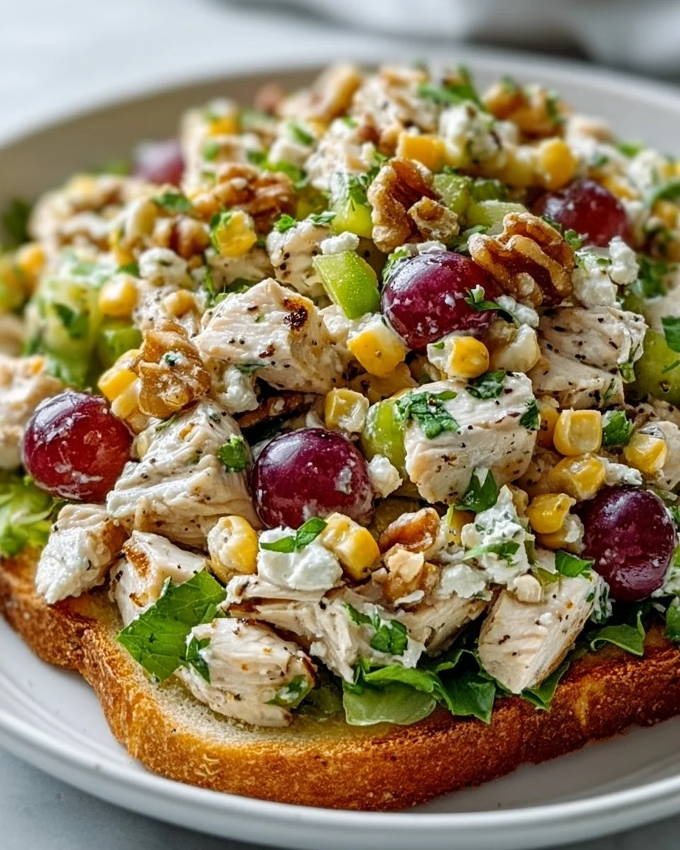 Creamy Savory Chicken Salad served in a bowl with fresh ingredients