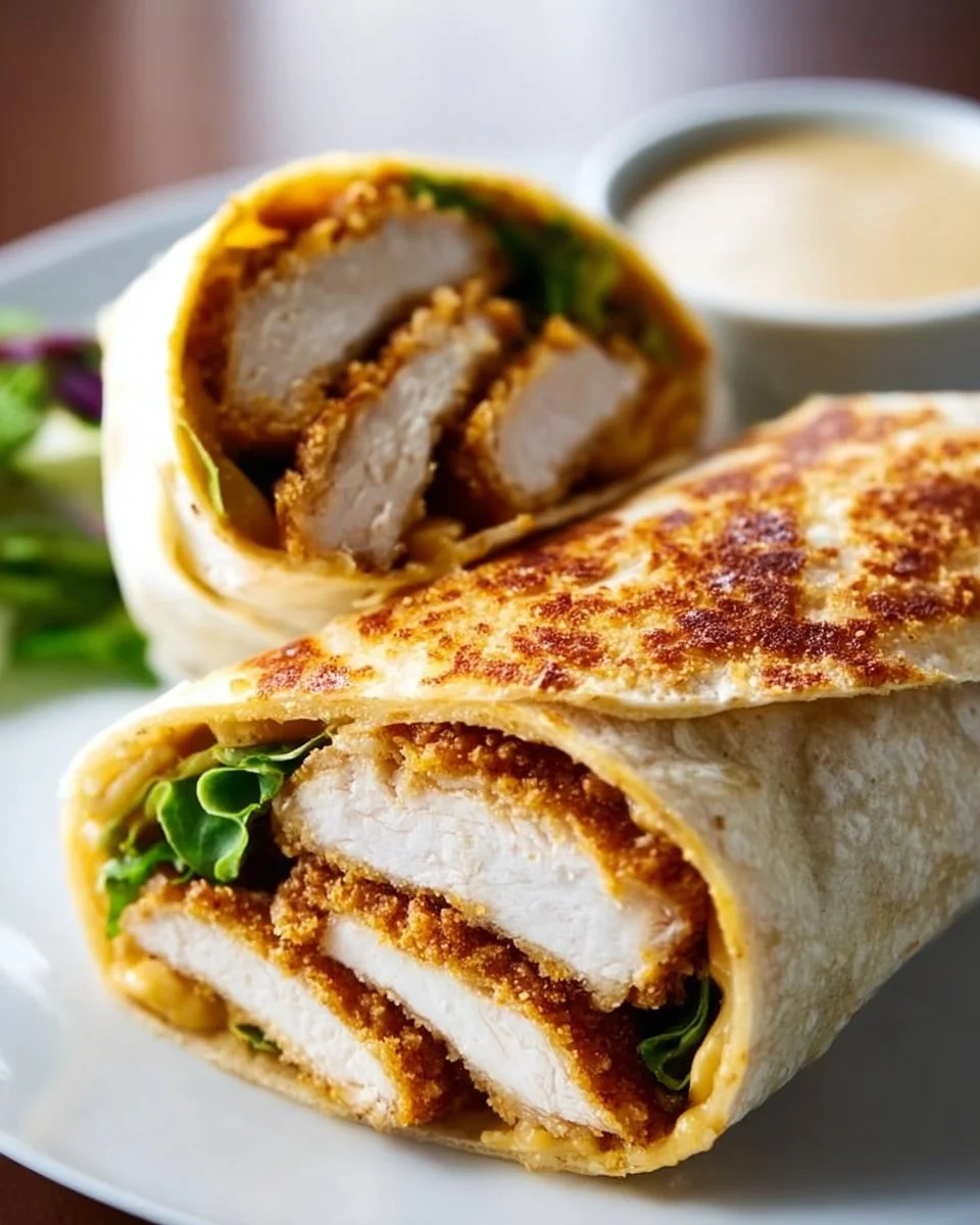 Crispy Honey Mustard Chicken Wrap on a plate with fresh vegetables