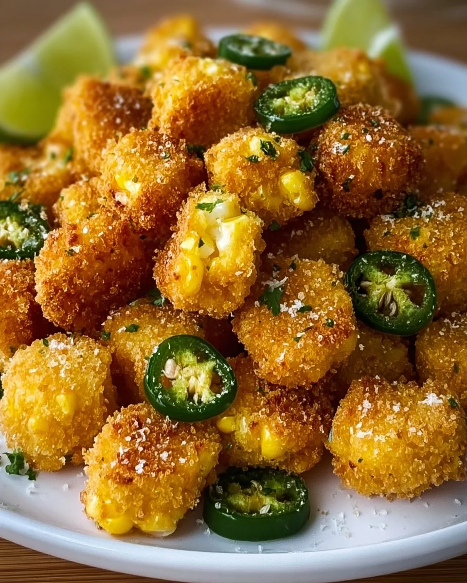 Crispy jalapeno corn nuggets served on a plate