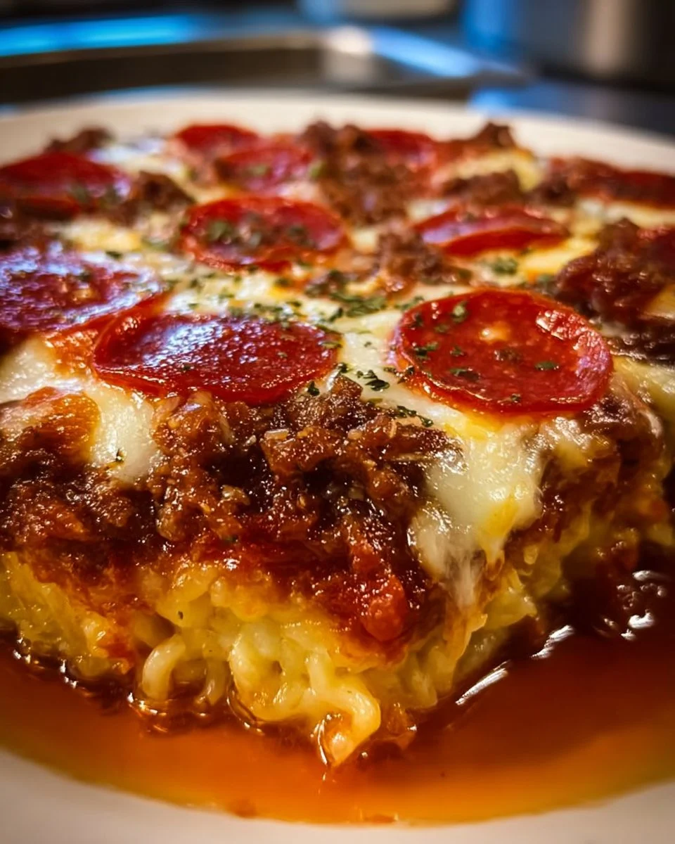 Delicious Hamburger Sausage Bake with Pepperoni on a plate