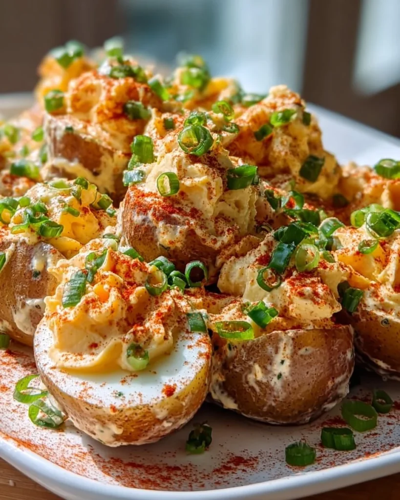 Delicious deviled egg smoked paprika potato salad in a bowl