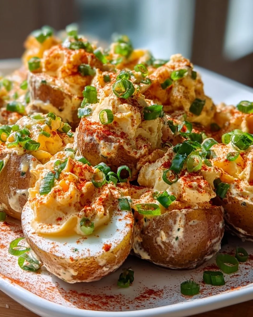 Delicious deviled egg smoked paprika potato salad in a bowl