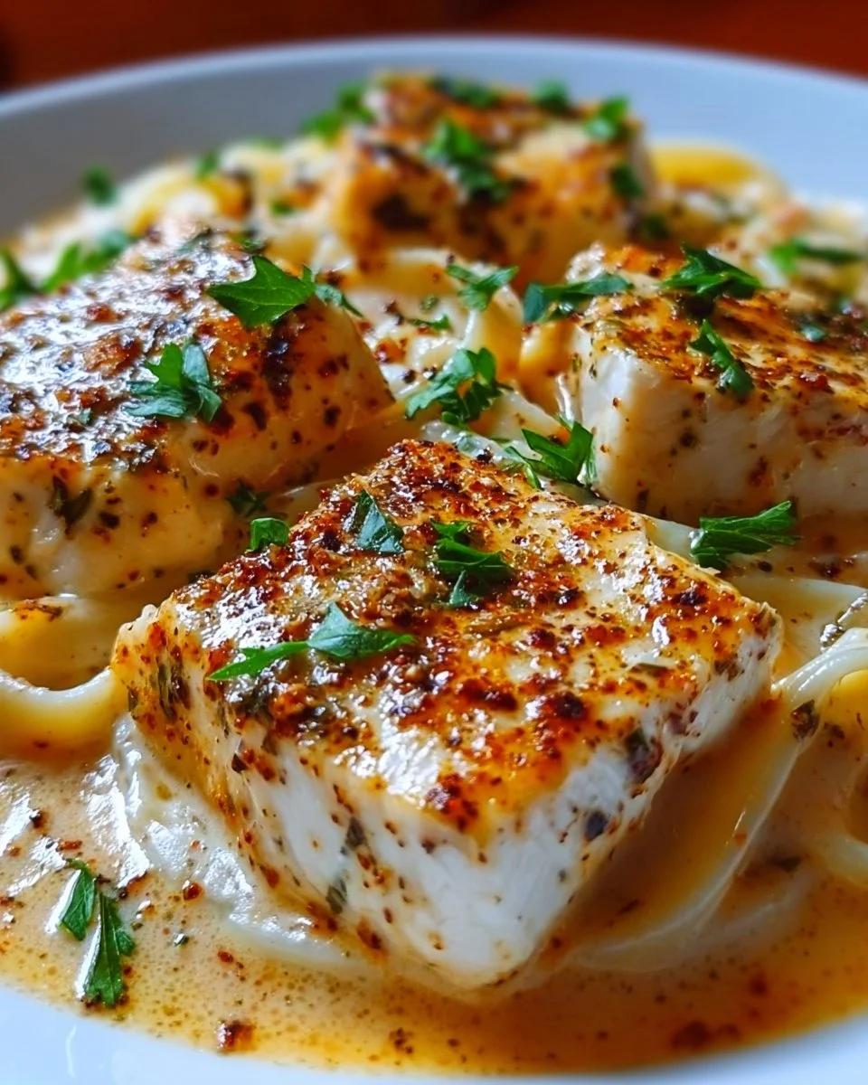 Bowl of easy Chicken Alfredo with pasta and grilled chicken.