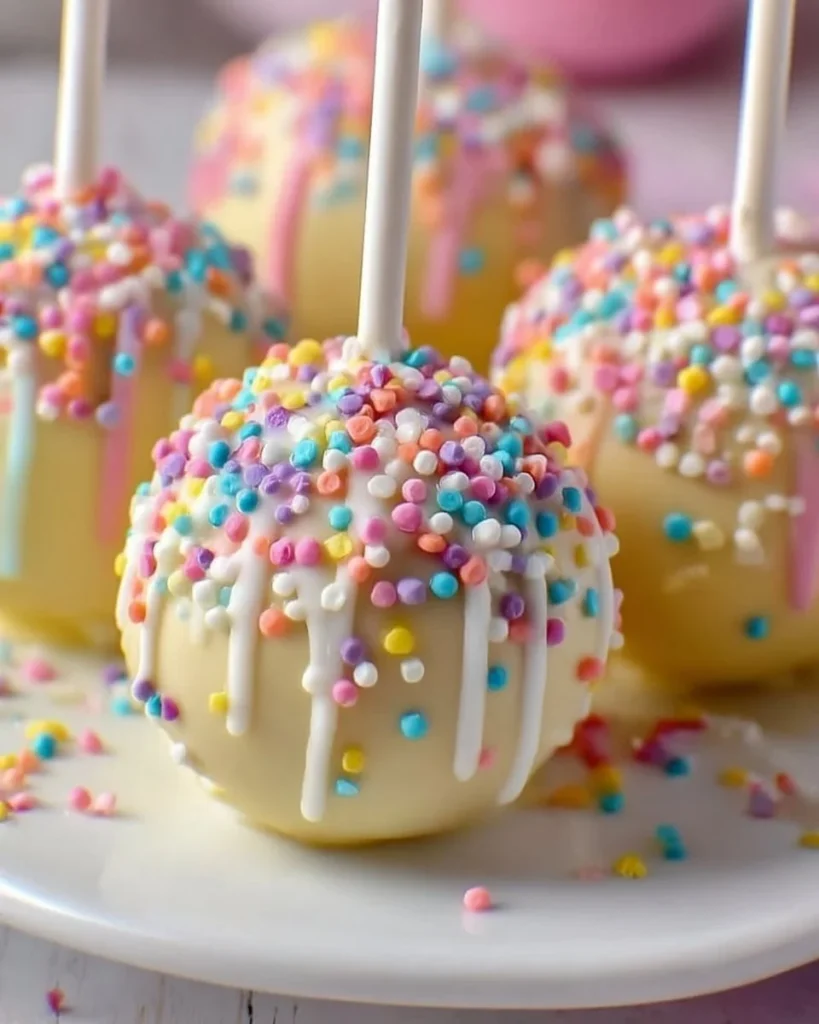 Colorful Easter Cake Pops decorated with sprinkles and pastel colors