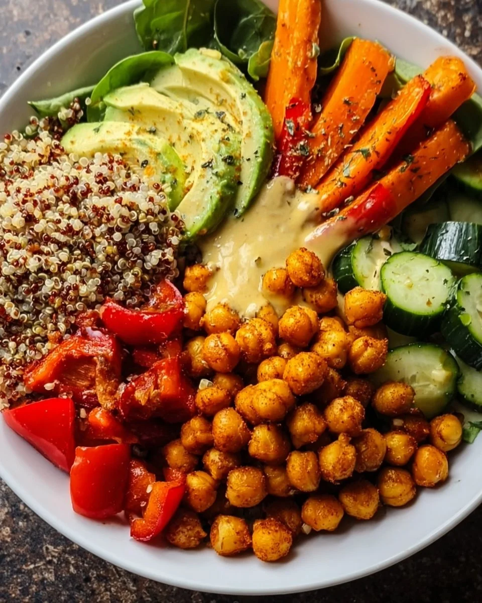 High protein Buddha bowl loaded with nutritious ingredients and vibrant colors.