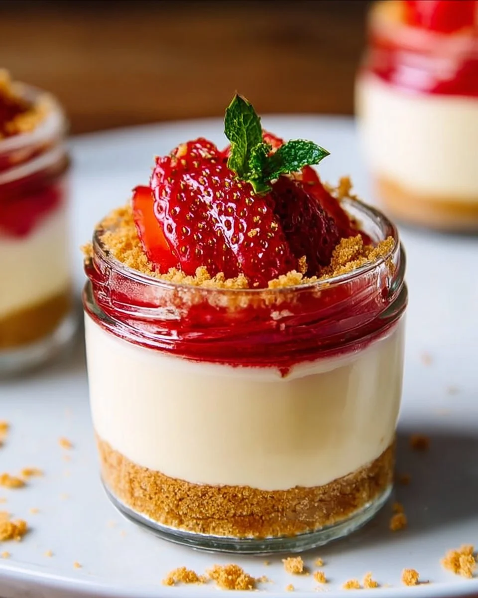High-protein cheesecake jars topped with fresh berries