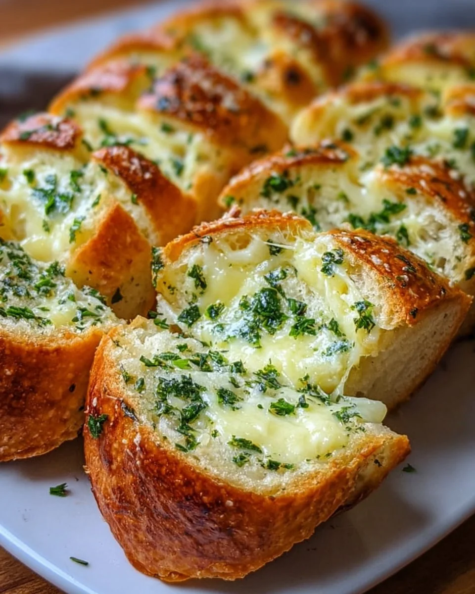 Homemade garlic herb cheese bread fresh out of the oven