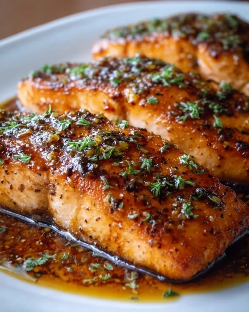 Delicious honey glazed baked salmon fillet served with vegetables