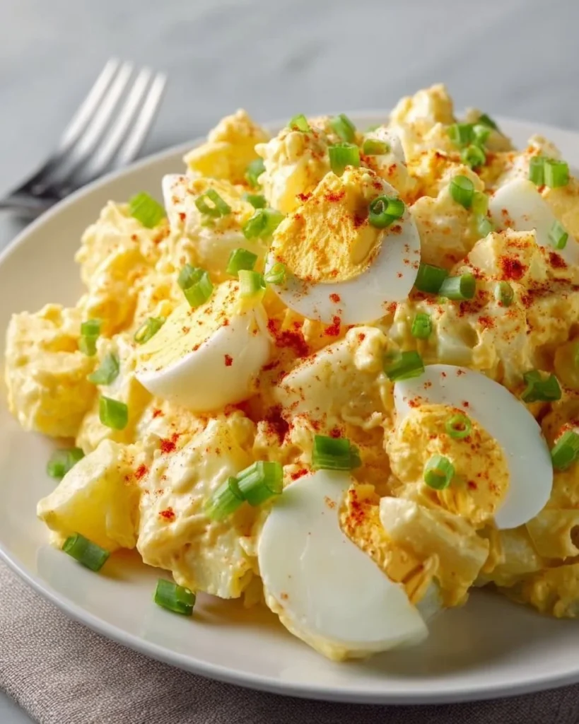 Instant Pot deviled egg potato salad served in a bowl