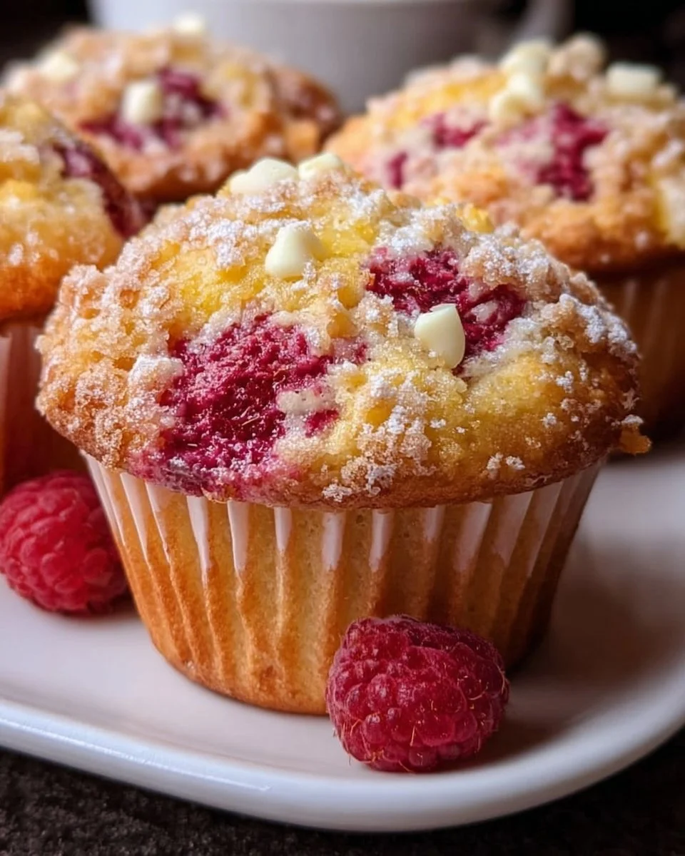 Freshly baked Lemon Raspberry Muffins on a cooling rack