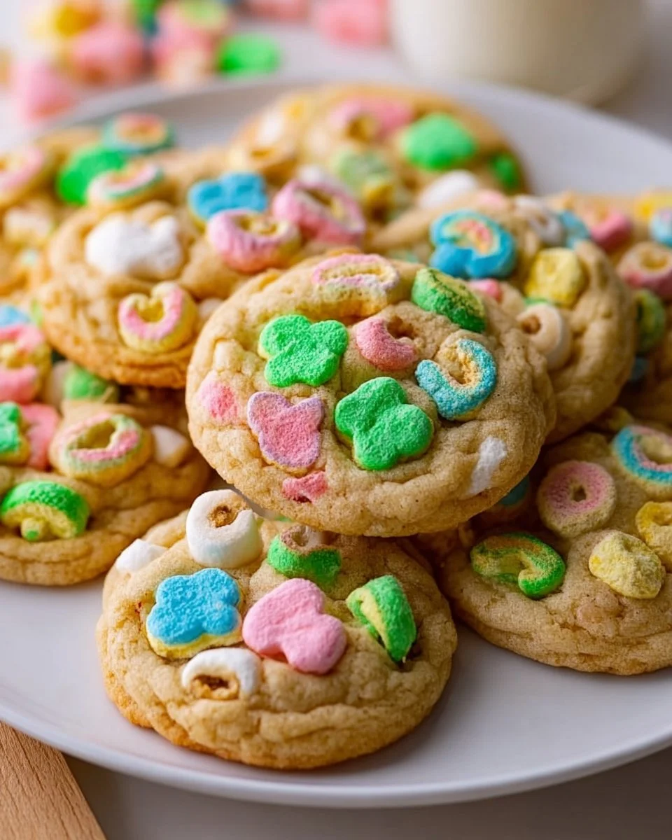 Delicious homemade Lucky Charms cookies with colorful marshmallows